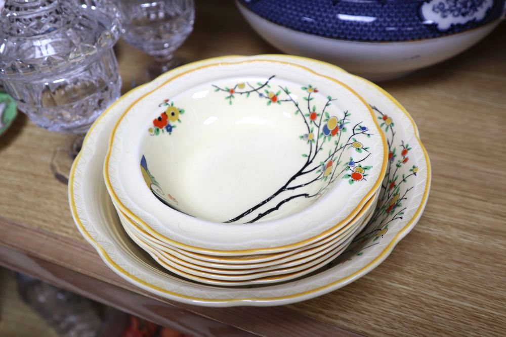 A pair of Coalport silver mounted coffee cans and saucers, together with other mixed ceramics and glass